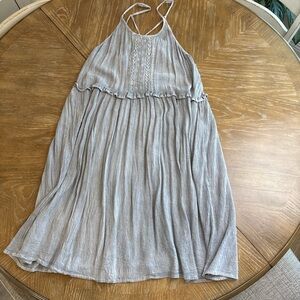Women's Sleeveless Light Gray Casual Summer Dress with Embroidered Bodice